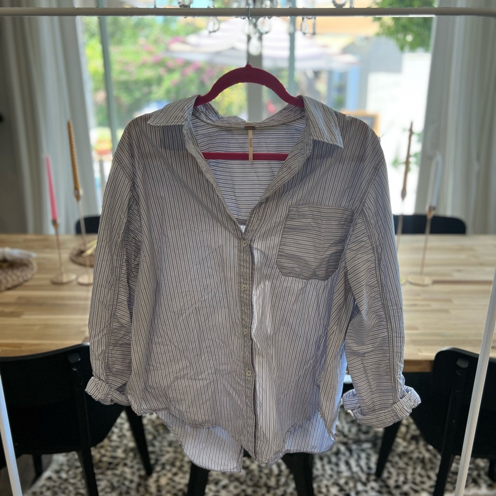 Blue and white stripe button down